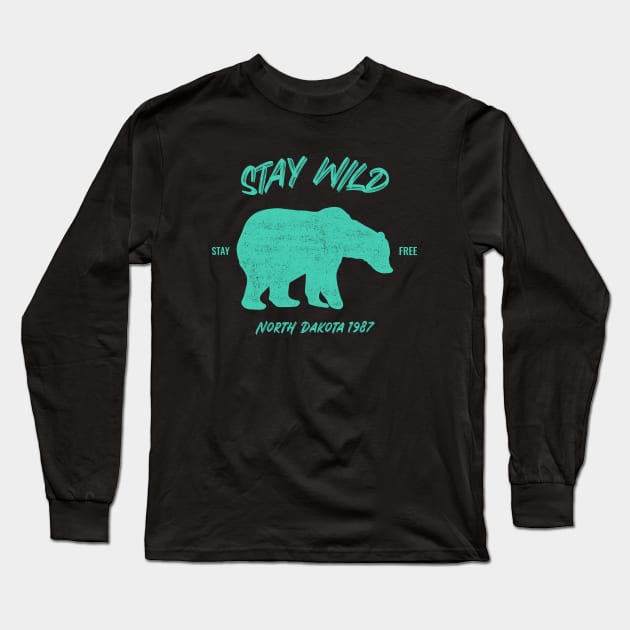 Stay Wild North Dakota Bear Long Sleeve T-Shirt by Tip Top Tee's